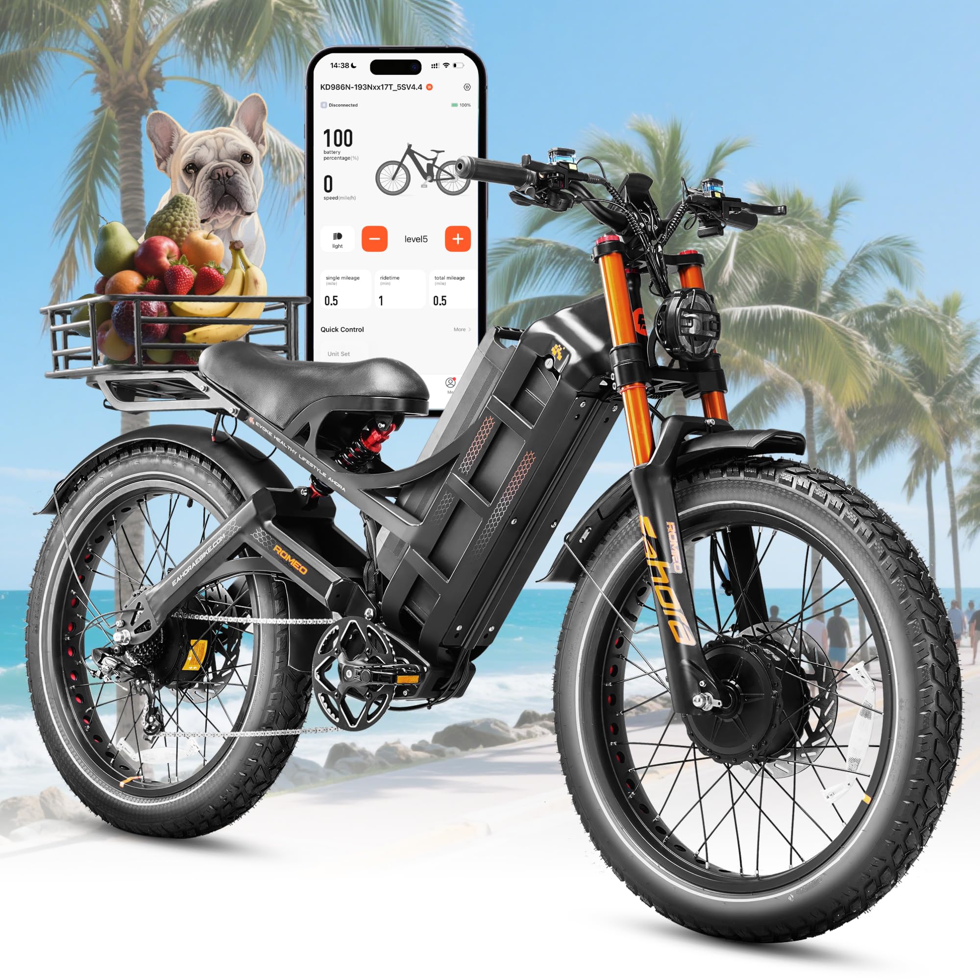 Sponsored Ad - eAhora Romeo Pro 3/2 [2026] 46-50 Mph Electric Bike for Adults, Peak 5600W Dual Motor Ebike, 60V/52V 80Ah/70Ah 250 Miles Long Range E Bike, 26”*4.0 Fat Tire Air Full Suspension Off-Road E-Bike