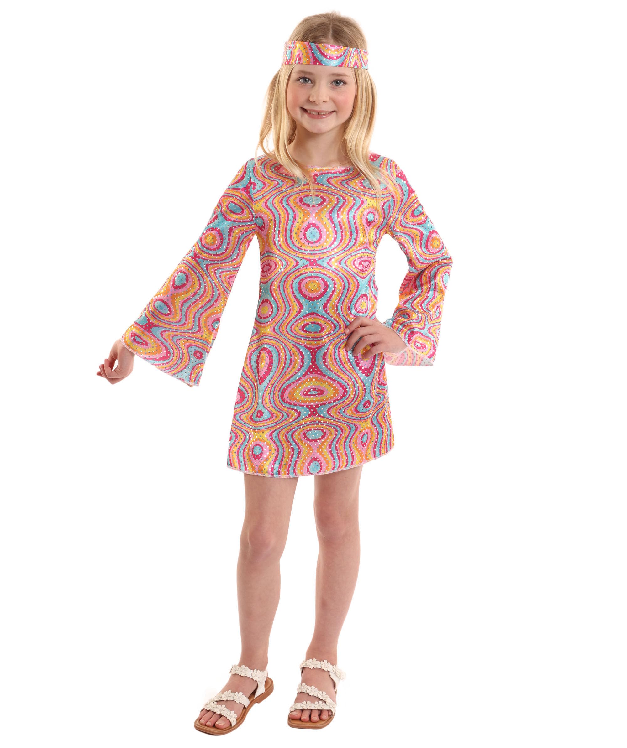 Catwalk Girls 70s Disco Halloween Costume Kids Diva Bell Sleeve Dancing Party Dress (13-14 Years)