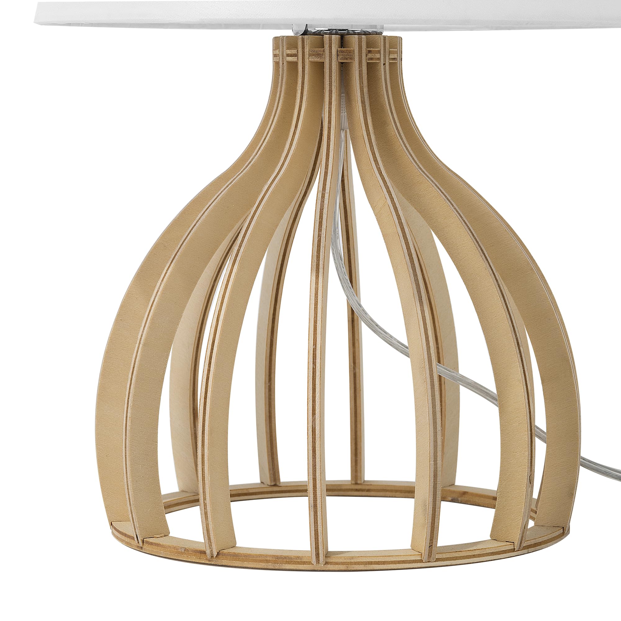 Lámpara de mesa base de madera pantalla de tela blanca moderna Agueda