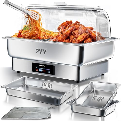 Miniatura 9 de Juego de bufé de platos eléctricos PYY con tapa enrollable, juego de platos de roce de acero inoxidable con tapa enrollable, juego de servidor de