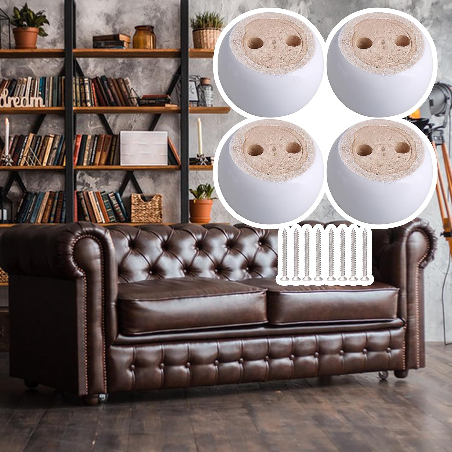 4pcs 40mmx67mm White Eucalyptus Wood Round Bun Furniture Feet Sofa Cabinet Couch Leg