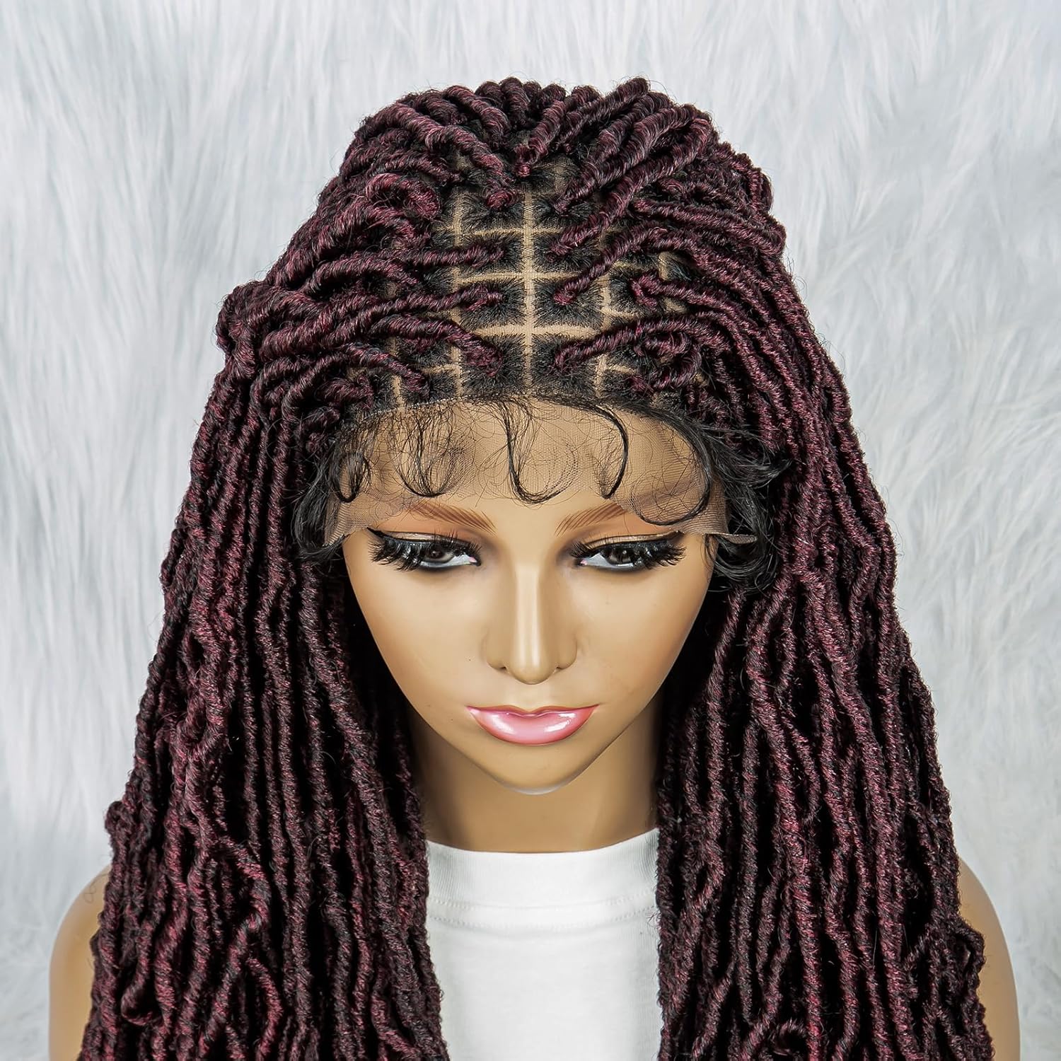 Braided Wigs for Black Women 9x6 Double Lace Front Braided Wigs Burgundy Color Braid African With Baby Hair Braided Synthetic Lace Front Dreadlocks Wigs 26 inches (1B/bug)
