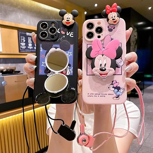 Miniatura 3 de Funda de dibujos animados para iPhone 13 Pro Max de 6.7 pulgadas, con protector de pantalla HD, bonita funda de teléfono Kawaii Minnie con banda de