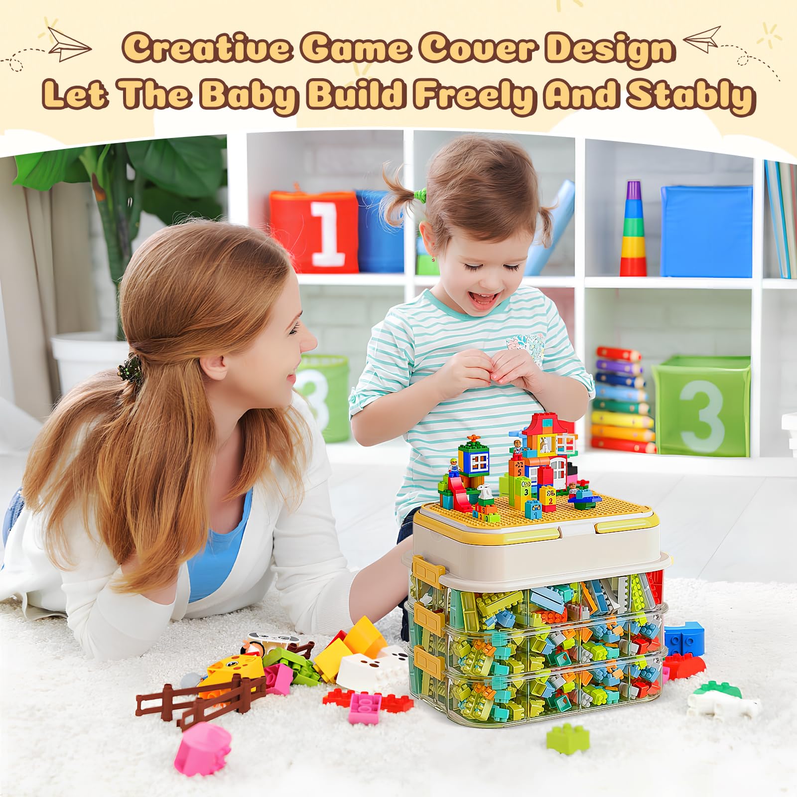 Contenitori per Mattoncini, Impilabili Scatola Portaoggetti per Mattoncini, Trasparenti Organizer con Scomparti per Puzzle, Scatole Plastica con Coperchio per Costruzioni Mattoncini