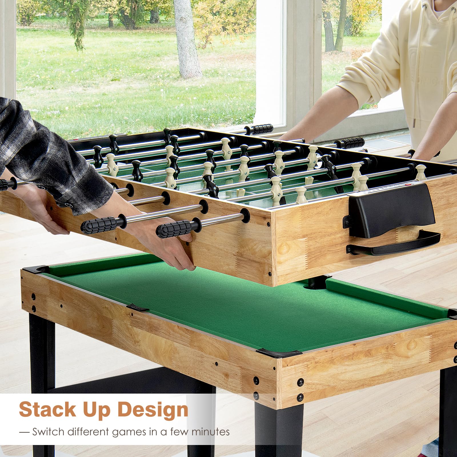 HOMASIS 10 in 1 Tavolo Multigioco per Bambini e Adulti, Tavolo da Gioco con Calcio Balilla, Bowling, Ping Pong, Hockey, Biliardo, Shuffleboard, Dama, Poker, Scacchi e Backgammon, per Casa
