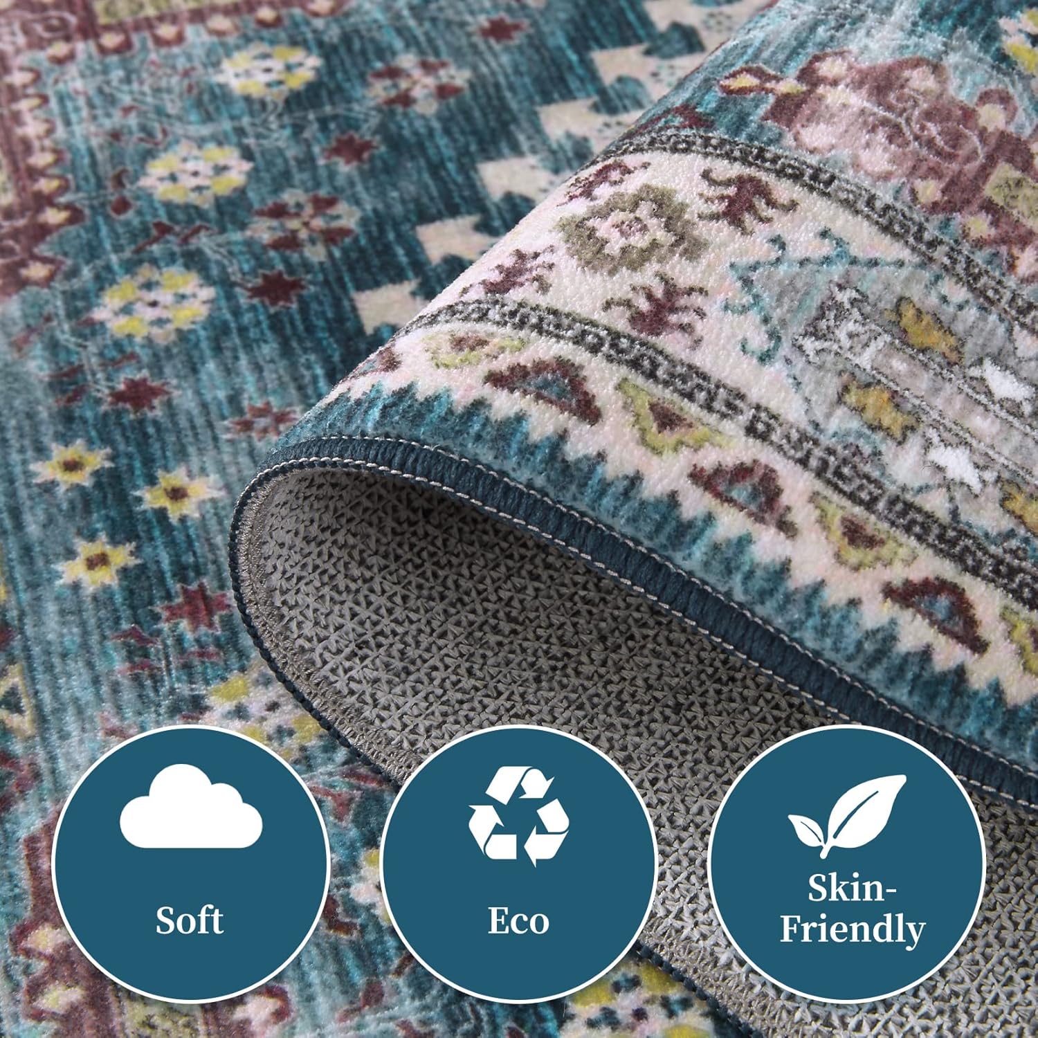 WESTLOOM Washable Area Rug 5x7 Vintage Boho Area Rug Machine Washable Rugs for Bedroom,Living Room, Soft Faux Wool, Non Slip, Stain Release, Antique Aesthetic Boho Carpet