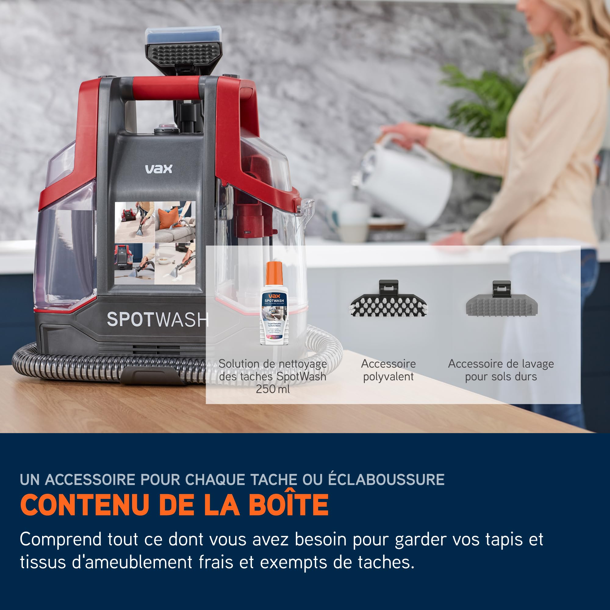 Vax SpotWash Spot Nettoyeur, détachant pour shampouineuse tapis et tissus d'ameublement, séchage rapide et nettoyage en profondeur quotidien pour les escaliers, canapés, voitures et sols durs
