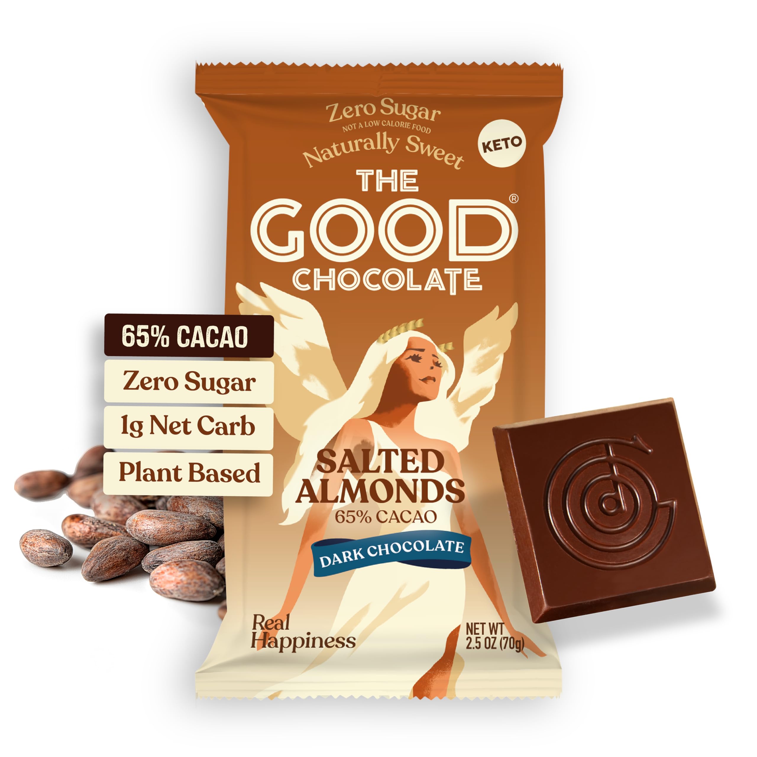THE GOOD CHOCOLATE – Salted Almonds Dark Chocolate Bars with Zero Sugar & Lower Net Carbs – Keto Chocolate Bar with Lower Calories, All Natural and Non-GMO Keto Snacks, 2.5 oz (2 Bars Starter Pack)