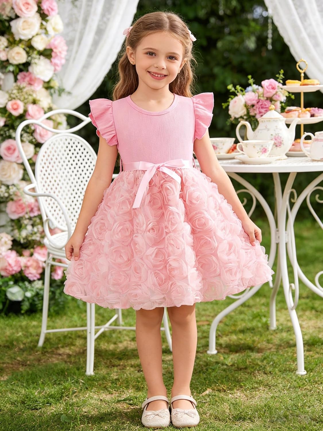 Toddler Girls Tutu Dress Kids Flutter Sleeve Princess Party Skirts Girls Summer Tulle Outfits Dresses