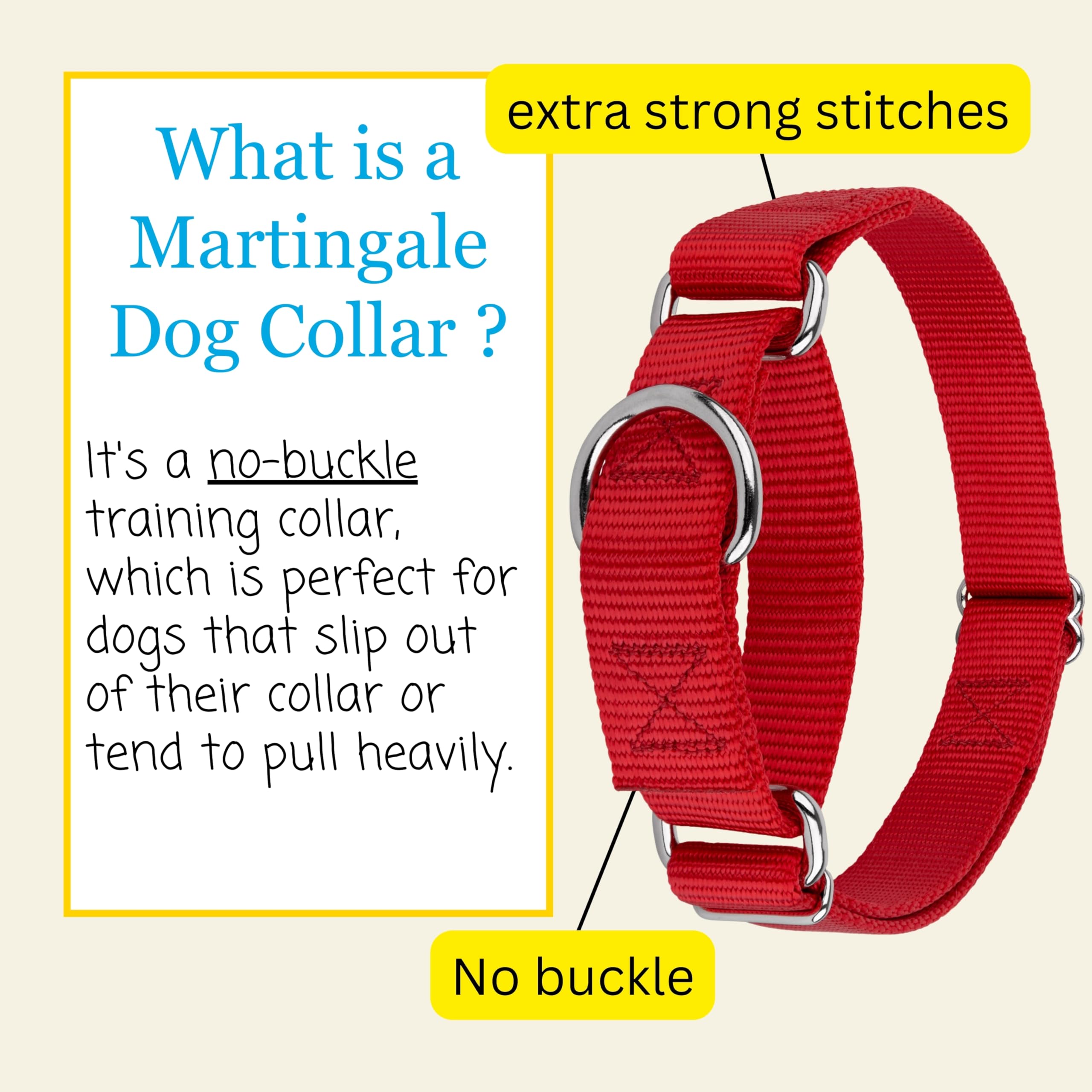 Country Brook Petz Martingale-Hundehalsband, robustes Trainingshalsband ohne Schnalle, Service-Hundehalsband für alle Welpen, 20 leuchtende Farben (Rot, 2,5 cm, Größe M)