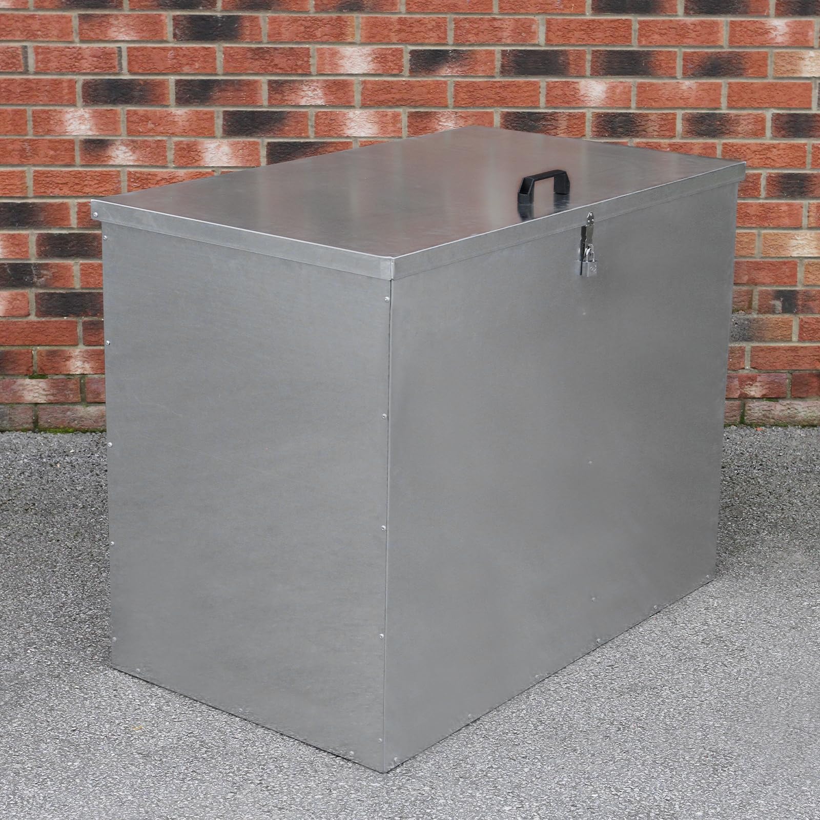 Grand Bac de Rangement Boite 64 L en métal galvanisé étanche anti-rongeurs pour extérieur, ferme, jardin, écuries verrouillables pour animaux | 2 compartiments