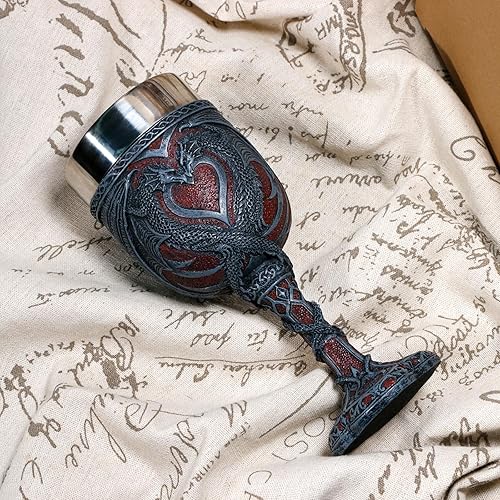 Miniatura 4 de Copa medieval doble de vino de dragón, copa de vino de San Valentín, copa de cáliz de vino de Calabozos y Dragones de San Valentín, copa de acero