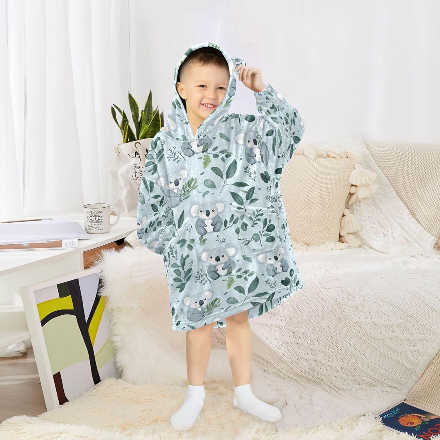 Cute Koala Kids Wearable Blanket Hoodie with Pocket and Sleeves for Toddlers, Cute Hoodies Girls Boys B0404147