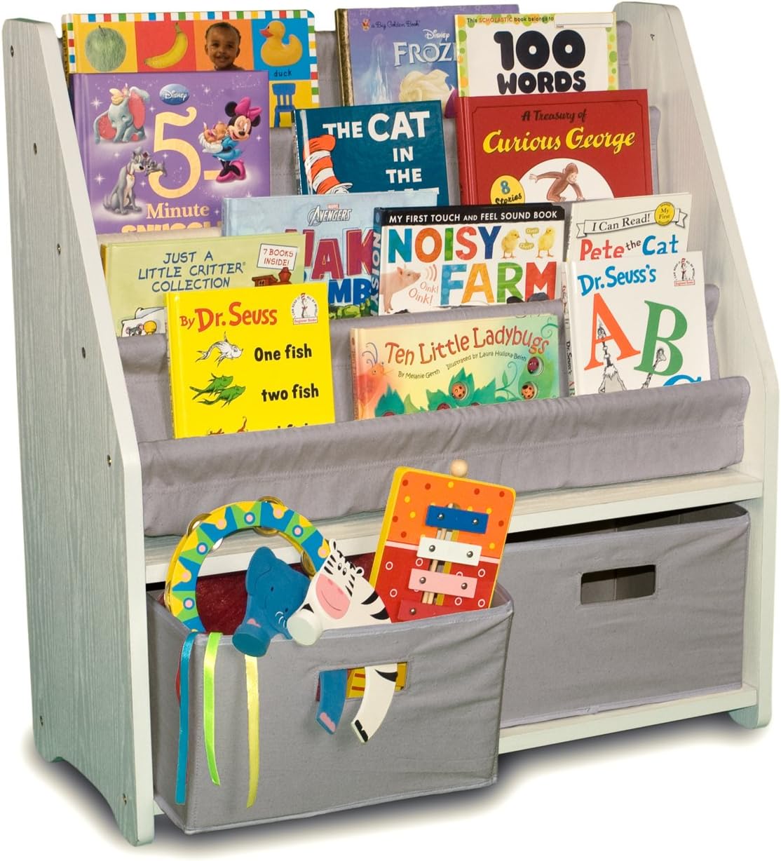 WonkaWoo Kids Sling Bookshelf Wooden Rack, 4 Levels of