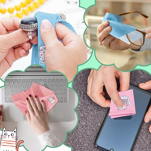 Miniatura 6 de Copkim 50 piezas de paño de limpieza de microfibra, paño de limpieza de lentes, lindo diseño de gato, paño de limpieza de lentes, paño limpiador de