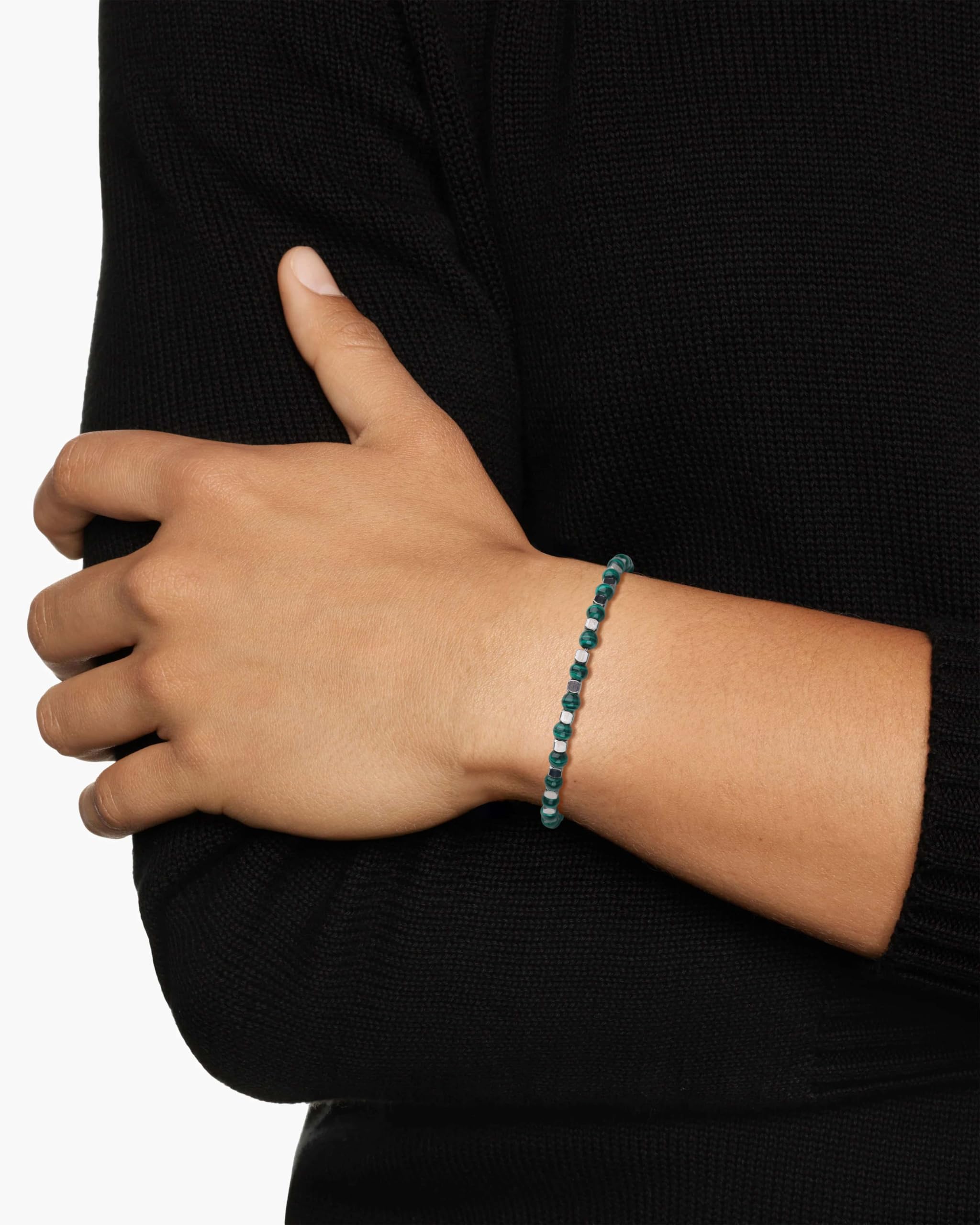 GAVU Bracciale da Uomo con Perline di Pietre Naturali Cristalli Curativi e Pepite Quadrate di Acciaio Inox