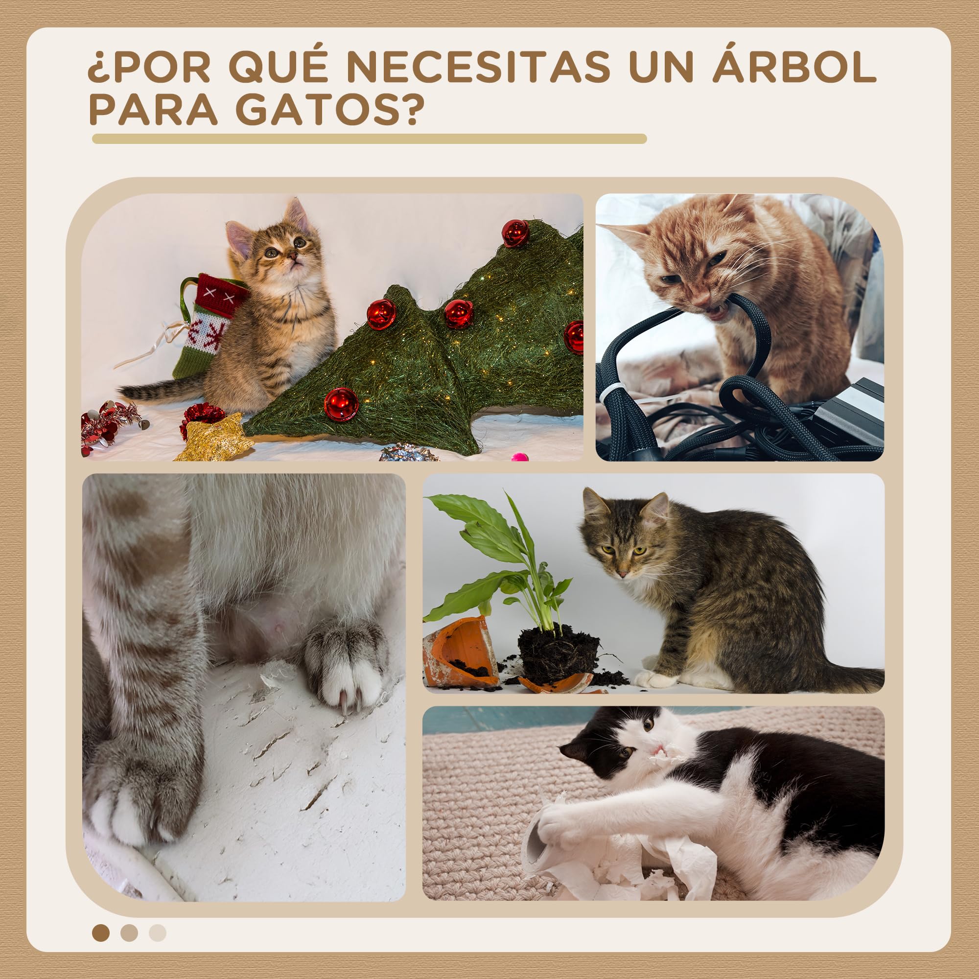 PawHut Árbol Rascador para Gatos Torre Escalador 2 Cuevas 173cm Gris Oscuro | Árbol para Gatos, 3 Camas, 2 Rampas, Postes de Sisal, 2 Ratones Colgantes