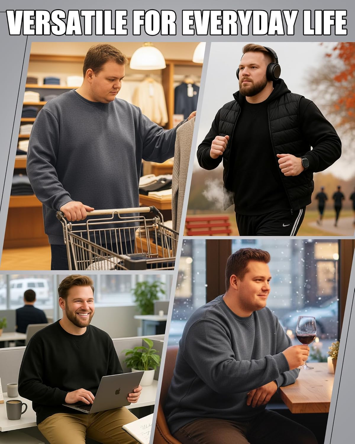 Taiyin 2 Pack Men's Big and Tall Fleece Crewneck Sweatshirts, Long Sleeves Casual Lightweight Basic Pullover Warm Tops - Image 2