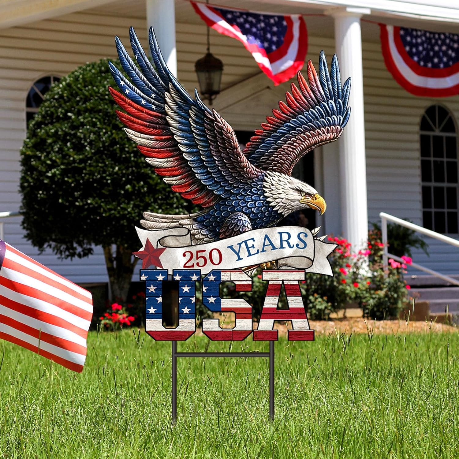 250 Anniversary Outdoor Decoration Metal 4th of July Freedom Yard Sign Stake 14.2 Inches 250th Anniversary Welcome Sign 250 Year Patriotic Decor for Home Garden Patio Lawn