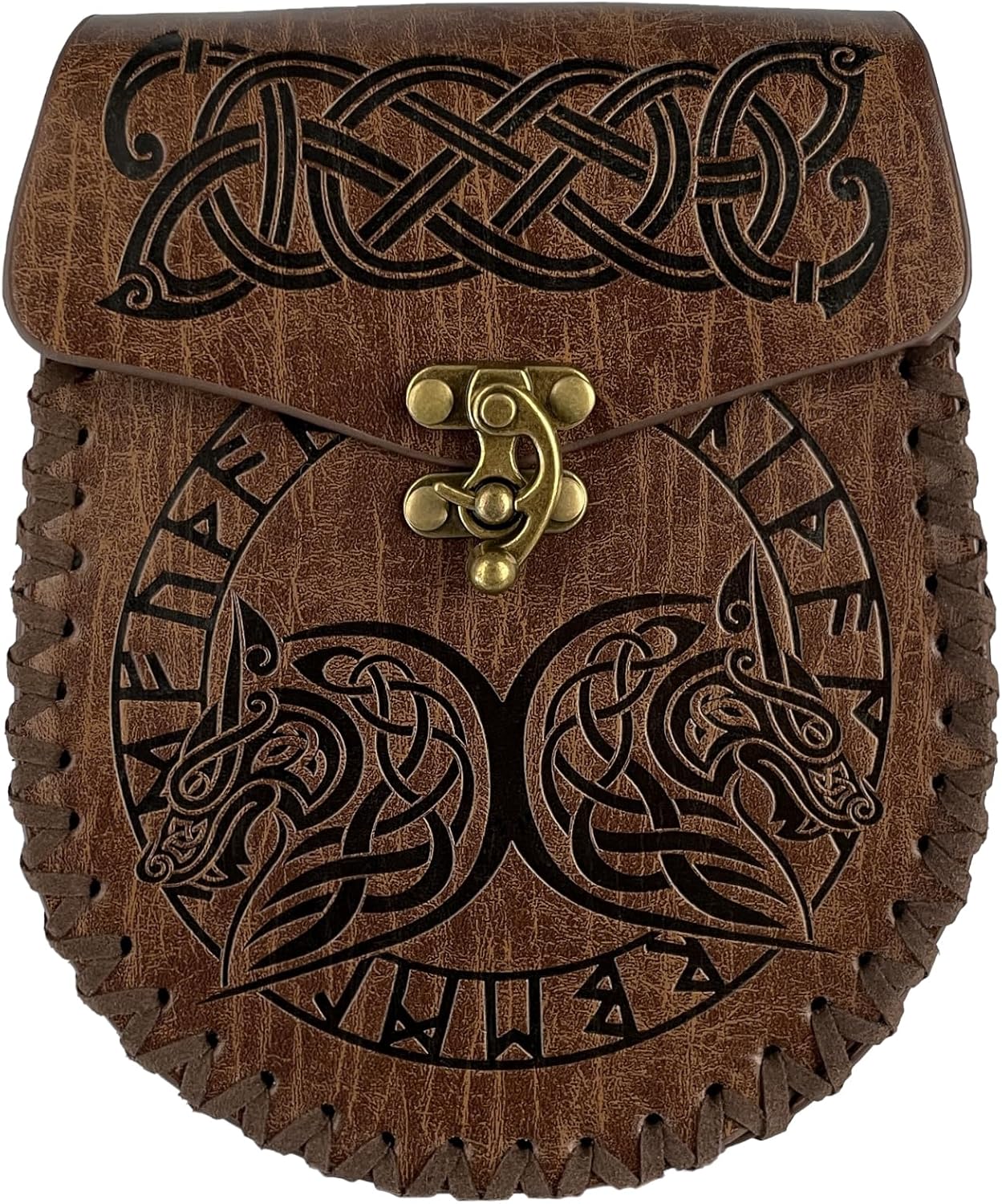 HiiFeuer Nordic Embossed Belt Bag, Retro Medieval Faux Leather Side Pocket, Portable Vintage Waist Bag for LARP Ren Faire