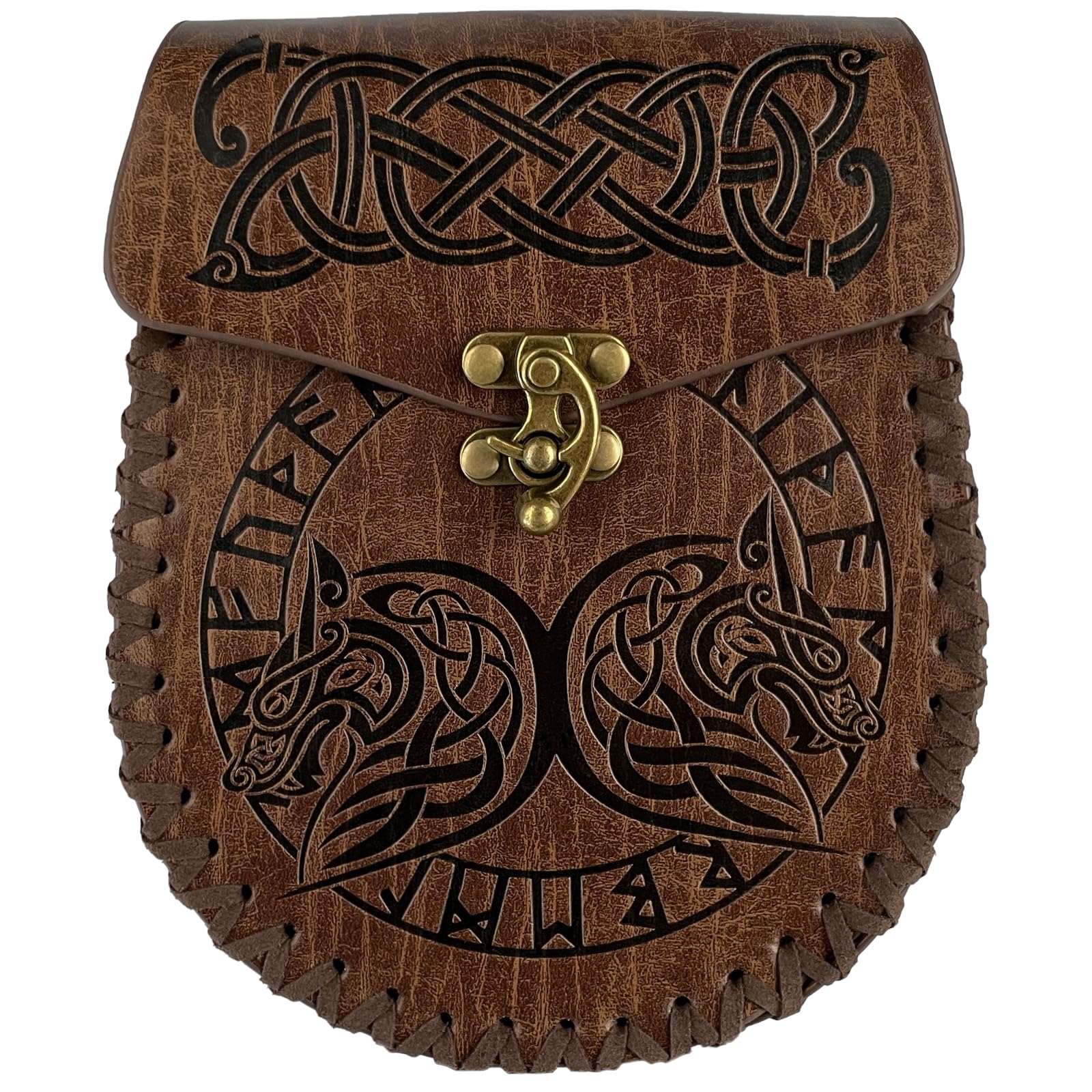 HiiFeuer Nordic Embossed Belt Bag, Retro Medieval Faux Leather Side Pocket, Portable Vintage Waist Bag for LARP Ren Faire