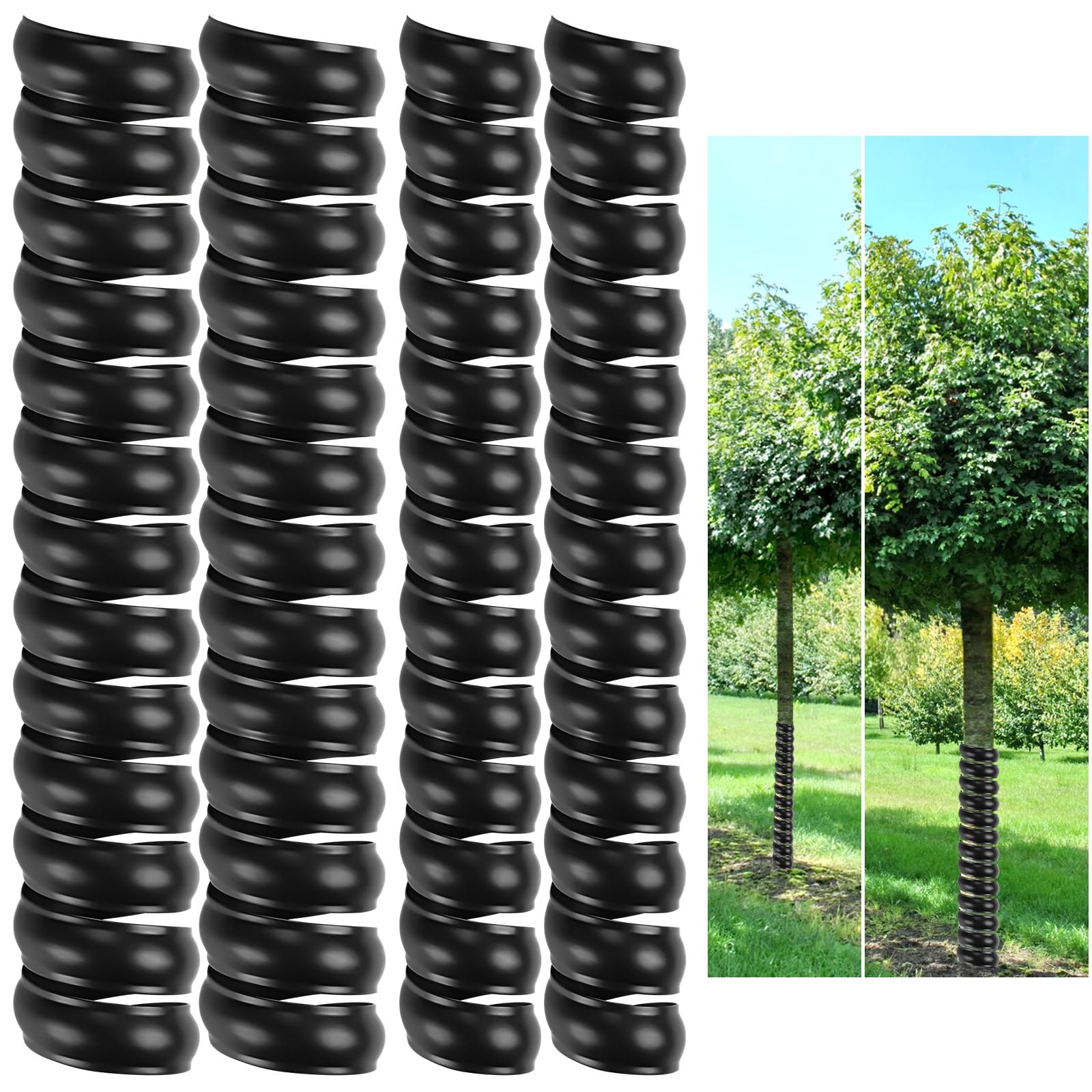 KXCOFTXI 4 Pcs Tree Trunk Protector, Black Tree Guard for Saplings, Plastic Spiral Tree Guard, 2 Sizes, Tree Wraps to Protect bark, Protecting Saplings from Harm (17 in)
