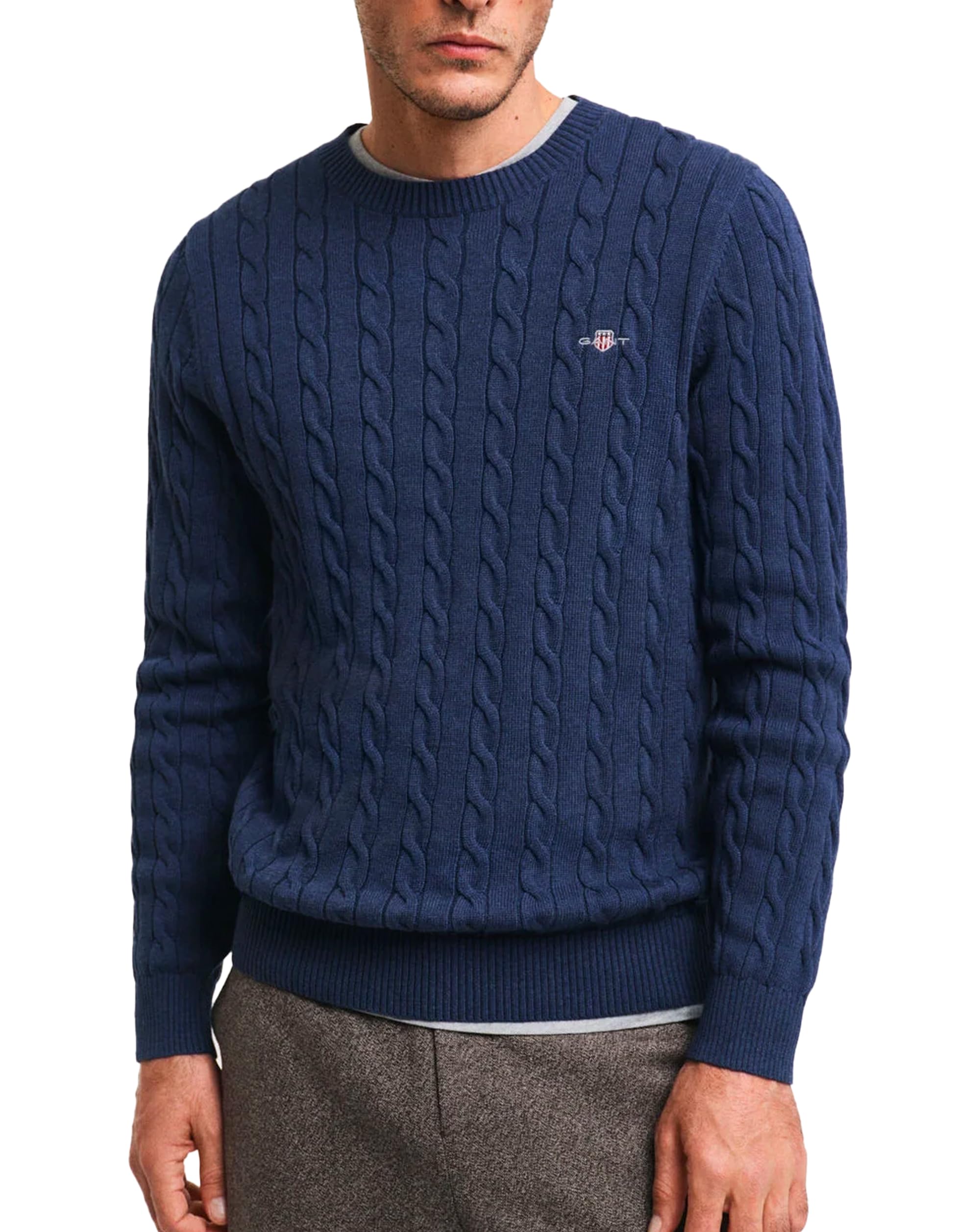 GANT Herren Cotton Cable C-Neck Pullover – Dark Jeansblue Melange, XXXL