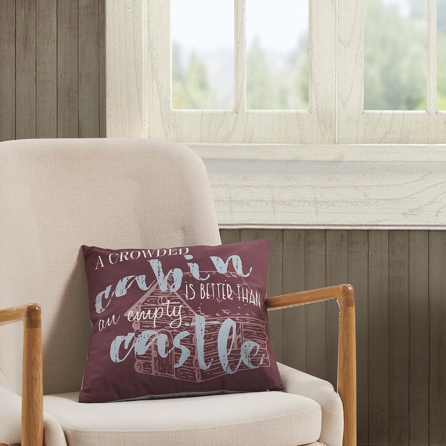 Virah Bella Throw Pillow Cabin Rules - 18" x 18" Decorative Accent Pillow - Cabin & Farmhouse Couch Décor