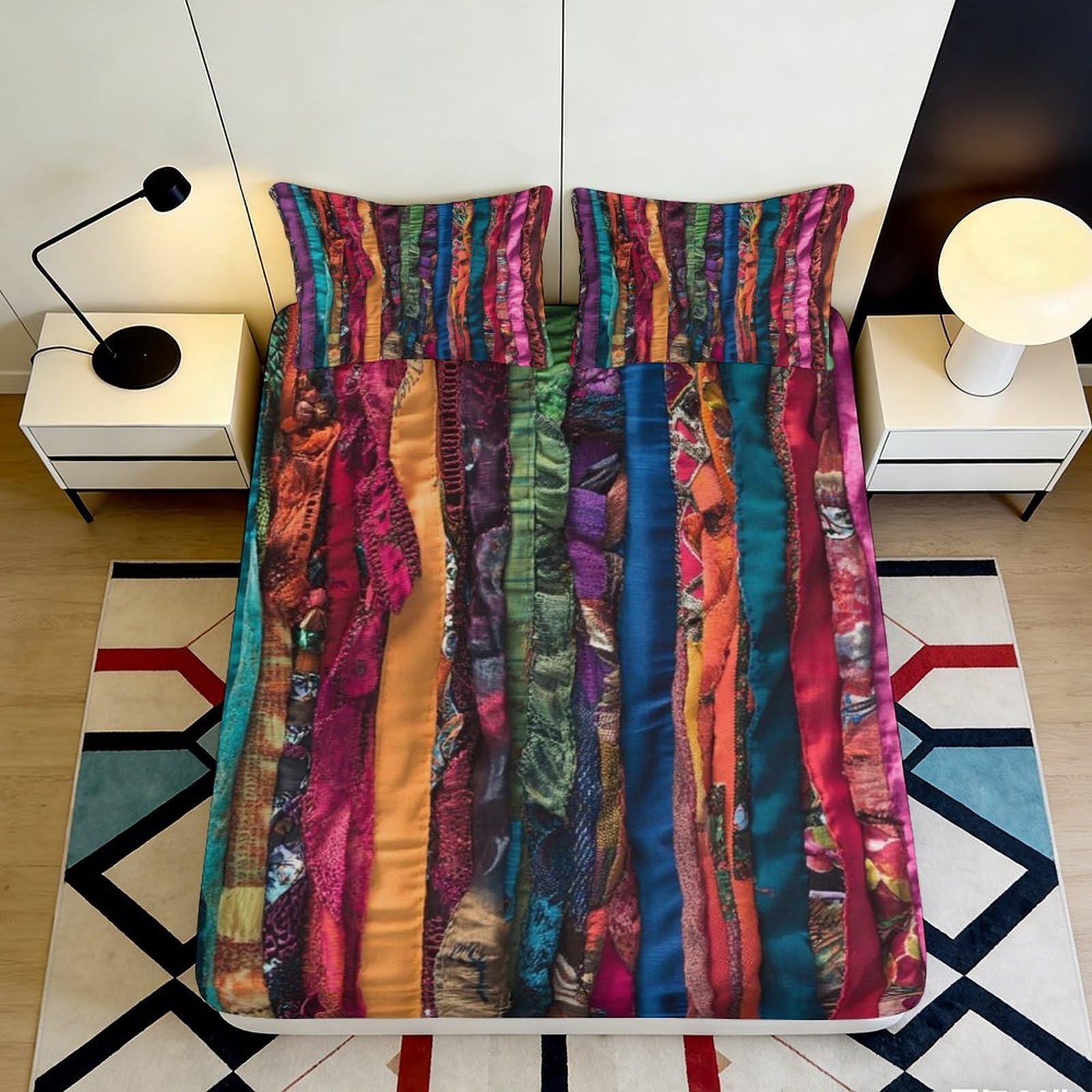 3D Printed Abstract Colorful Stripes Fitted Sheet Microfiber Soft Breathable Artistic Bed Sheet for Bedroom Guest Room Dorm Decor 90x200x25cm