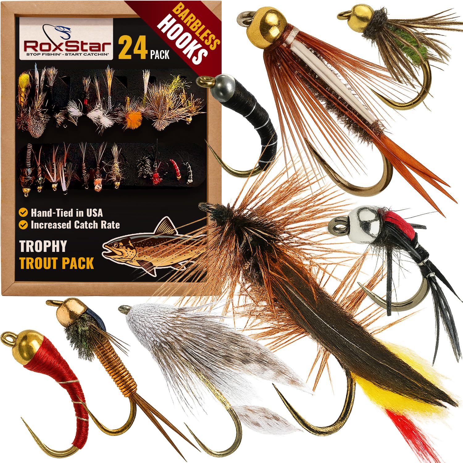 RoxStar Fishing Fly Shop | Trophy Trout Fly Assortment | Wet & Dry Trout Flies | Gift Box Included. | Proudly Made in The USA...