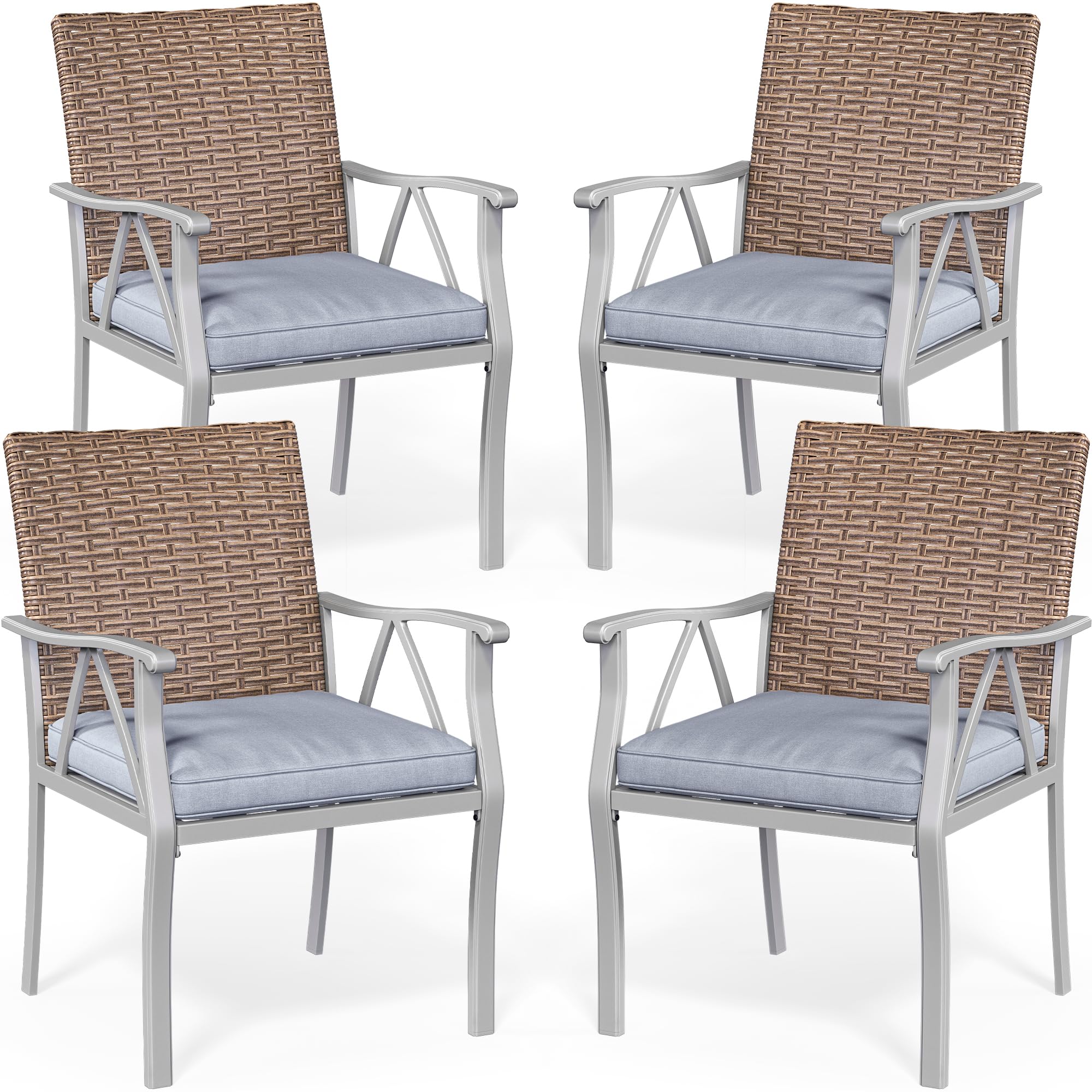 YITAHOMEPatio Chairs Set of 4, Outdoor Patio Furniture Dining Chairs, All-Weather Rattan Conversation Chairs with Soft Cushions for Backyard Deck (Gray)