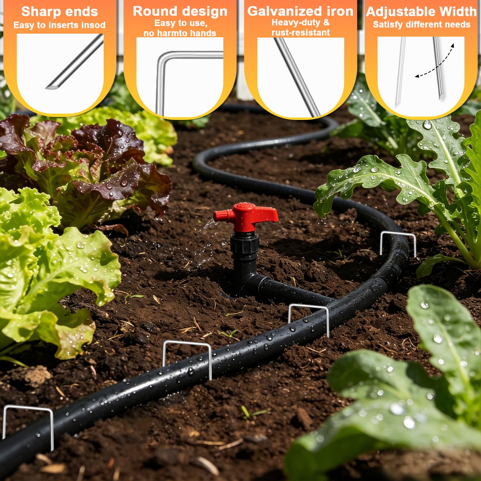 JERIA Lot de 600 piquets de jardin galvanisés en forme de U de 10,2 cm