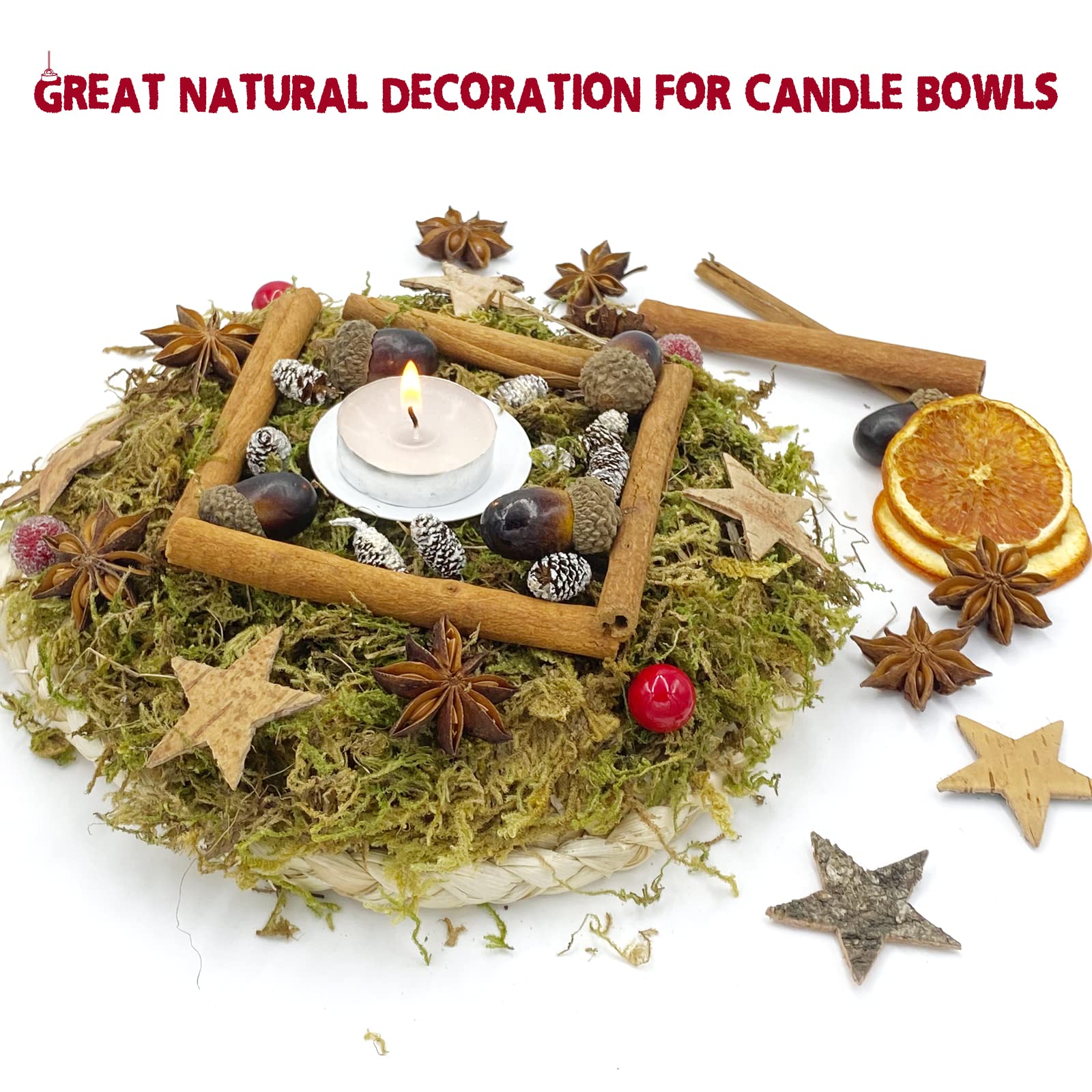 Apragaz Potpourri - Set di 52 decorazioni natalizie,corona dell'Avvento,decorazione naturale,con stelle di cocco naturale,fetta di arancia,cedro,anice,cannella,ghianda,delicato muschio giallo