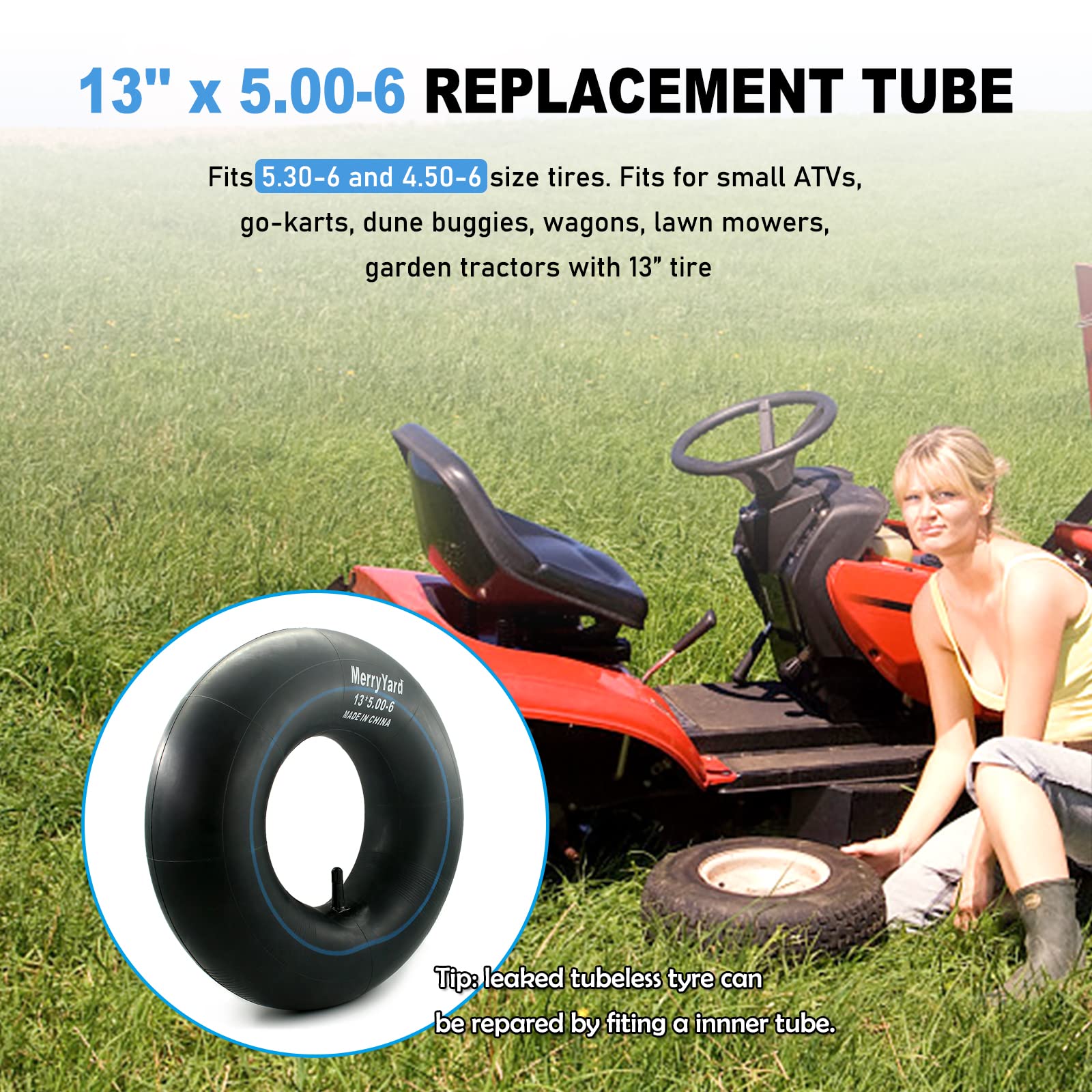 (2-pak) 13 x 5,0 - 15 cm dętki z prostym trzpieniem zaworu TR-13 - wymienne rurki opon do kosiarki - do golarki Dirt Quad, gokart, ATV, traktorów ogrodowych, odśnieżarek, wagonów, 13 500-6,12 x
