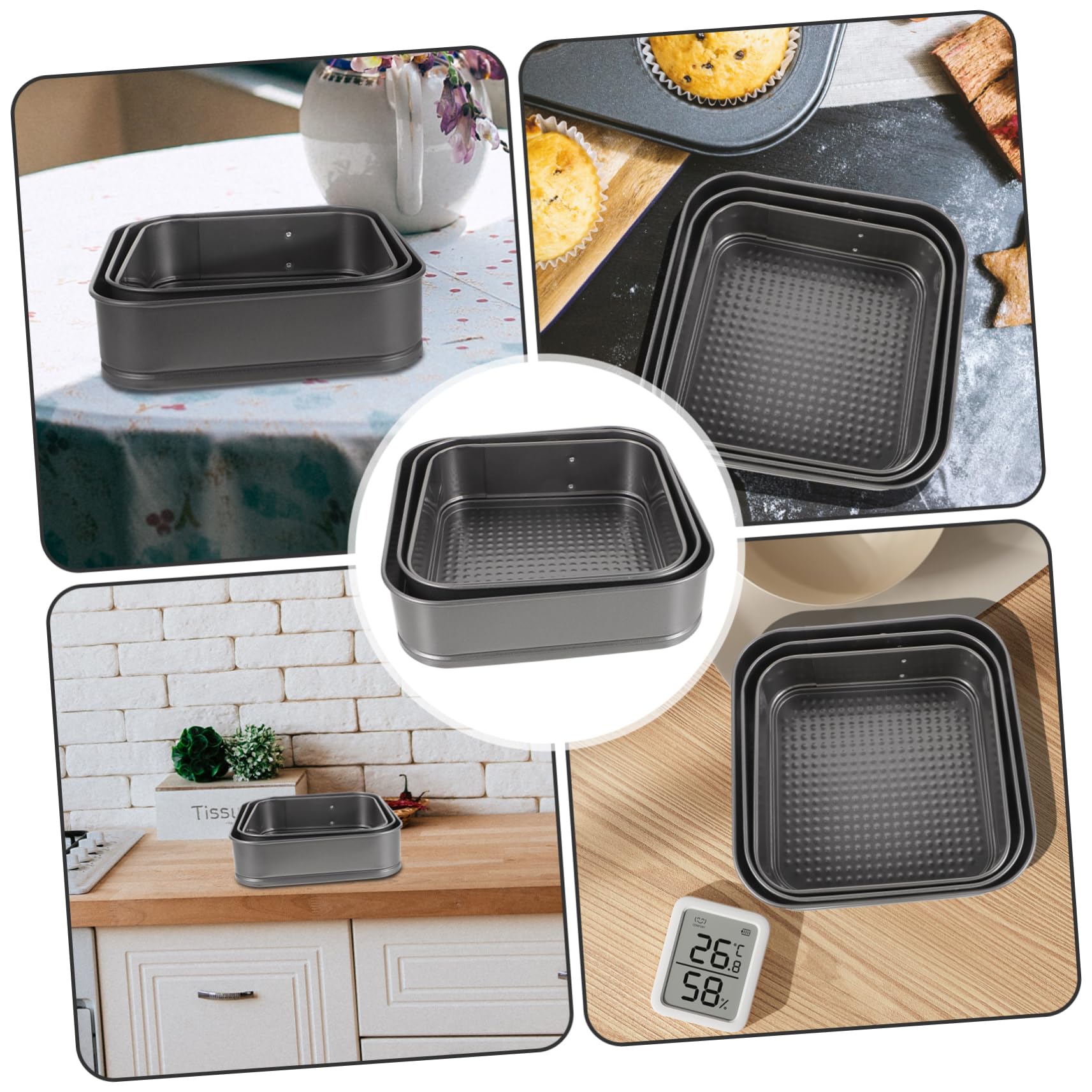 Set 3 Stampi Quadrati a Cerniera Antiaderenti in Acciaio al Carbonio