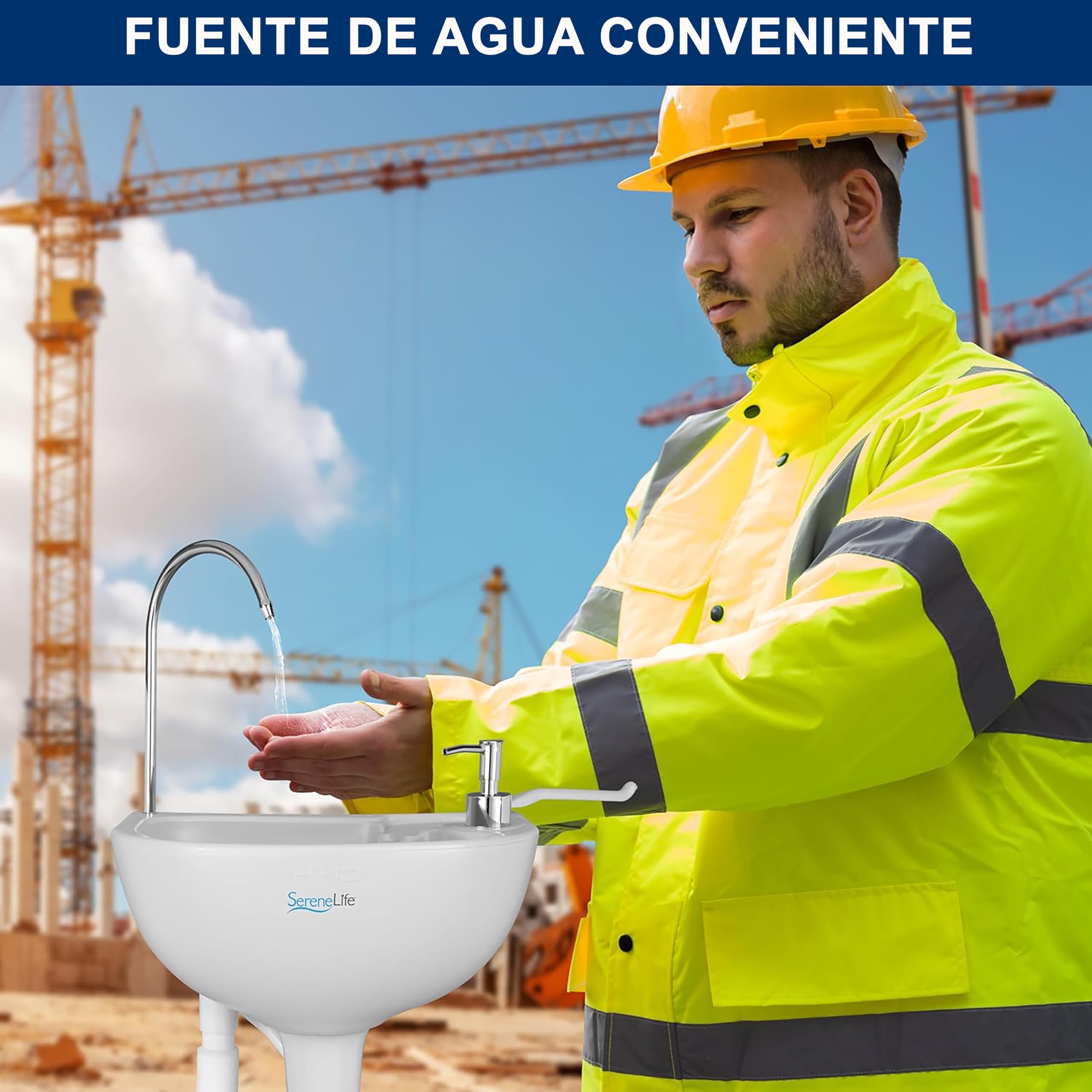 SereneLife lavamanos portatil, Lavabo, Camping, Fregadero, Dispensador de jabon, Porta toallas, Exteriores, Actividades al aire libre, Tanque de agua, Ruedas