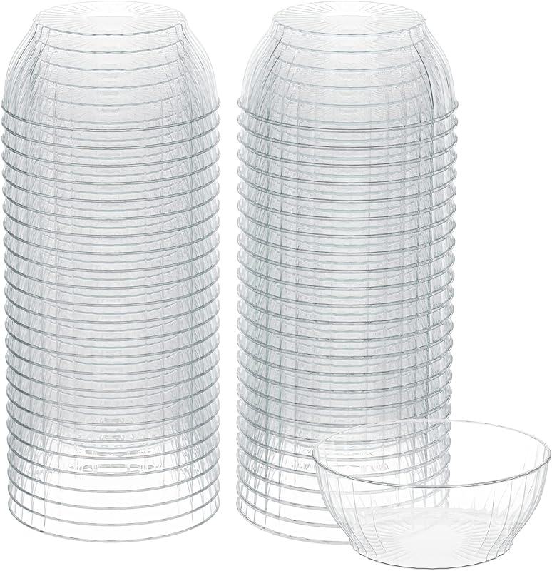 R-Kay 6 Oz Clear Plastic Small Bowls - 50 Pack Disposable Heavy Duty Dessert Bowls With Ice Cream and Salsa (6 OZ, 50 Count)