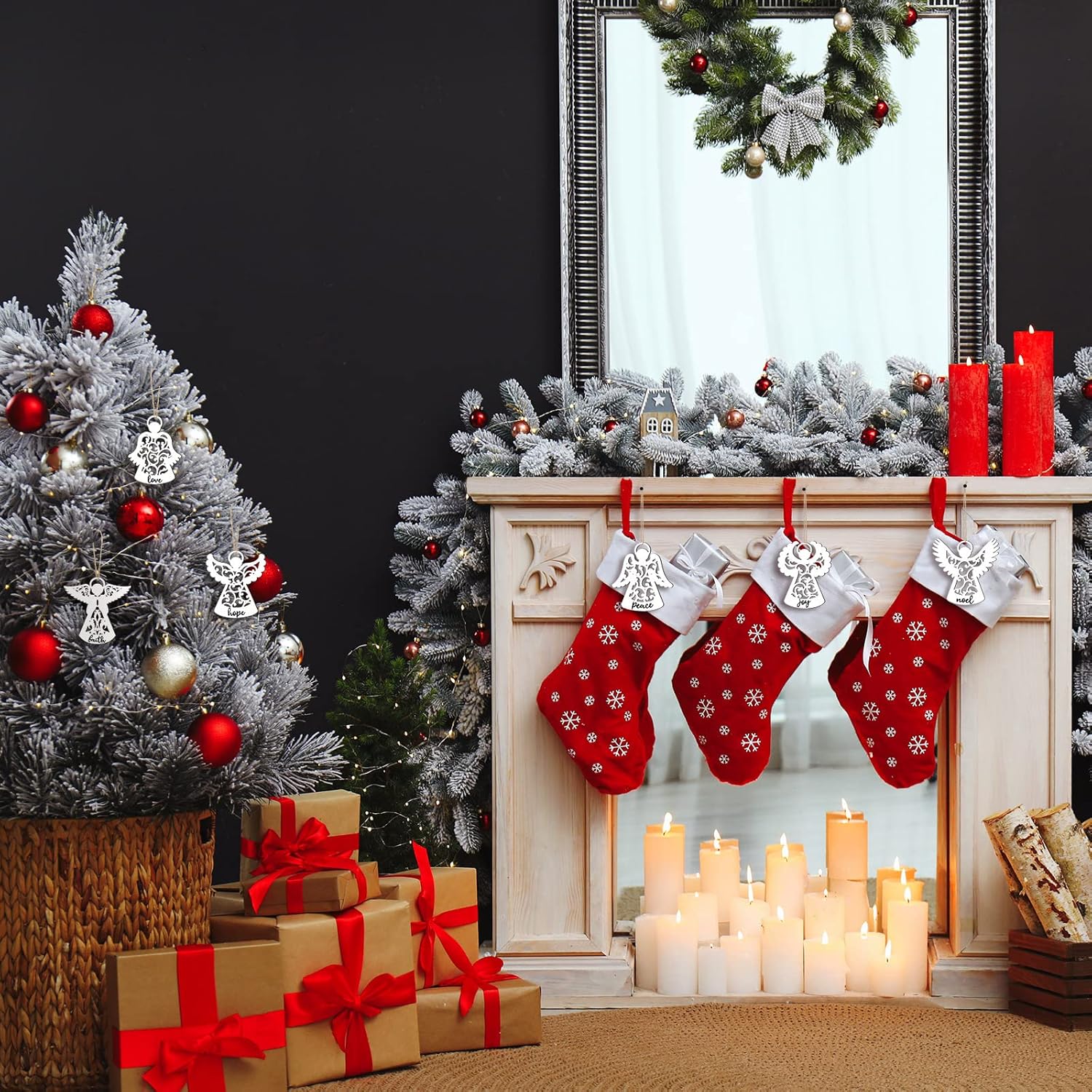 Gerrii 24 Pieces Christmas Wooden Angel Ornaments White Angel Rustic Decorations Joy Peace Hanging Ornament for Christmas Tree Decorations Xmas Ornaments Hanging Angels Home Decor - Image 7