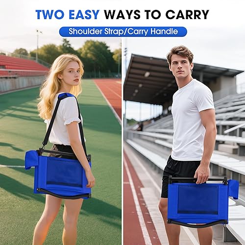 Miniatura 9 de Asiento de grada para deportes, asientos de estadio con respaldo y cojín grueso, sillas de gradas con correa para el hombro y bolsillo lateral,