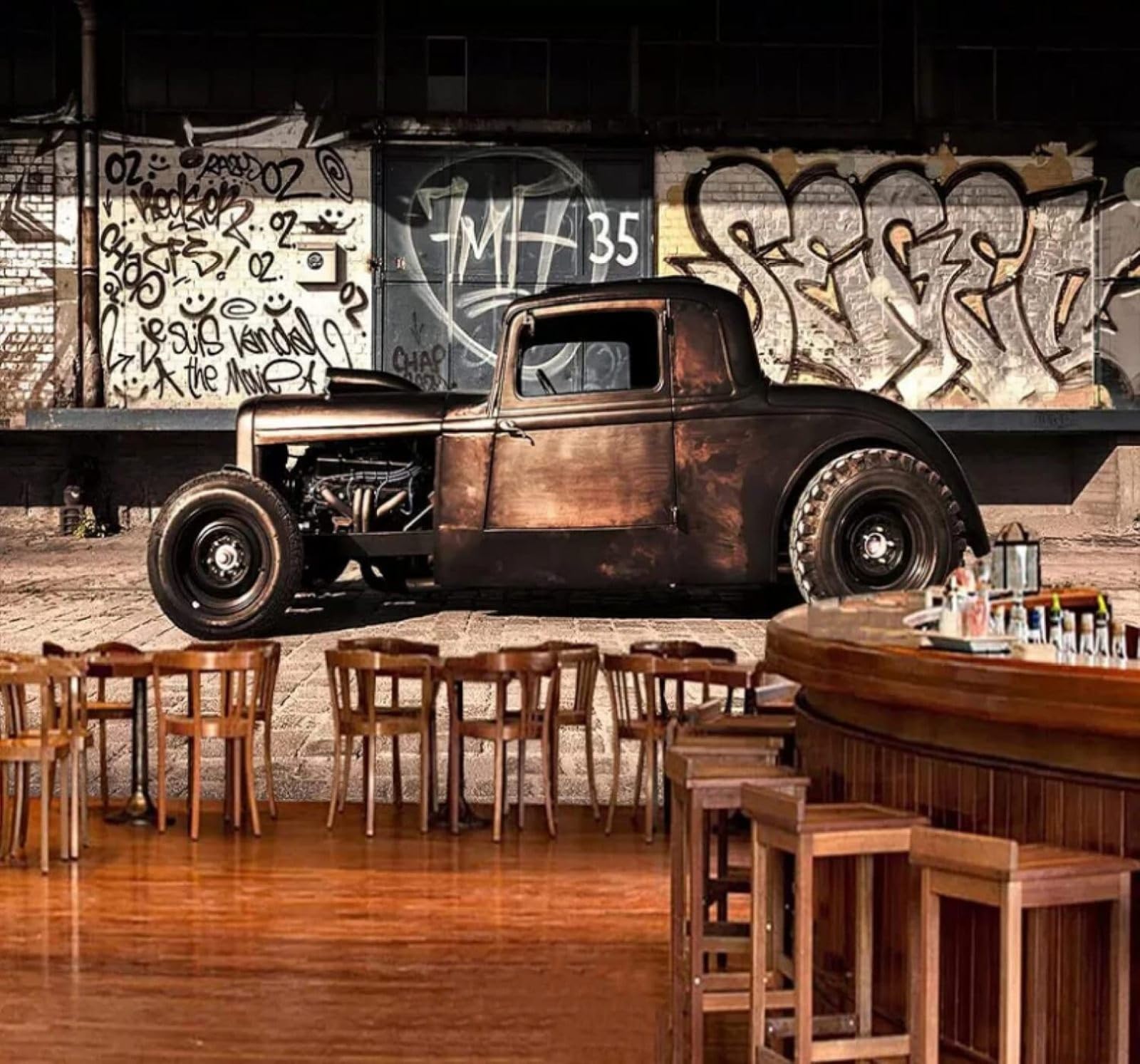 XLMING Retro Abstract Graffiti Nostalgic Car 3D Wallpaper Luxury Home Dining Decor Paste Sofa Living Room The Wall for Bedroom Mural-300cm×210cm
