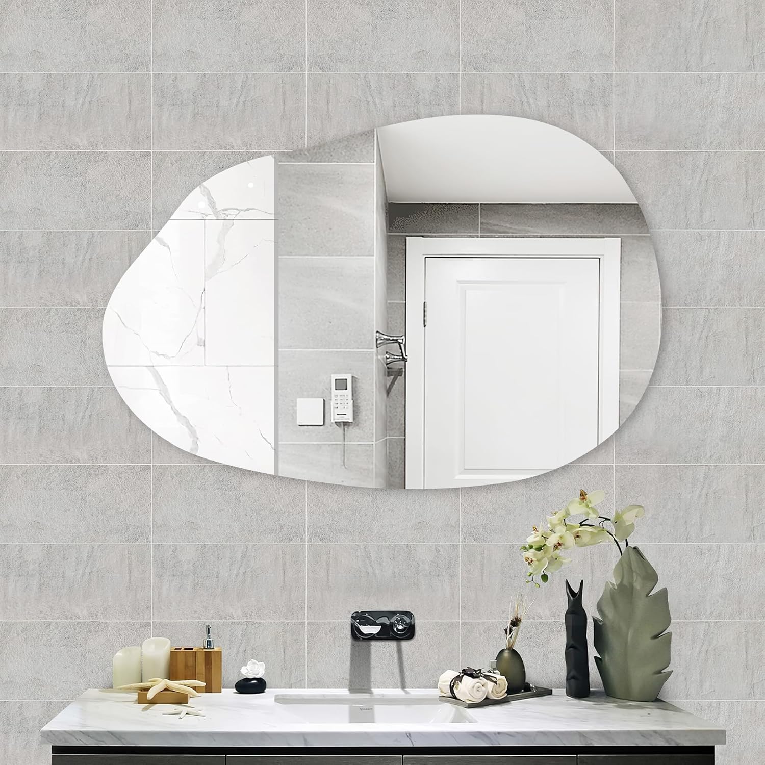 CULER Irregular Bathroom Wall Mirror,24 x 36 Inch Asymmetrical Frameless Vanity Modern Tempered Glass Mirror for Bedroom,Living Room,Entryway
