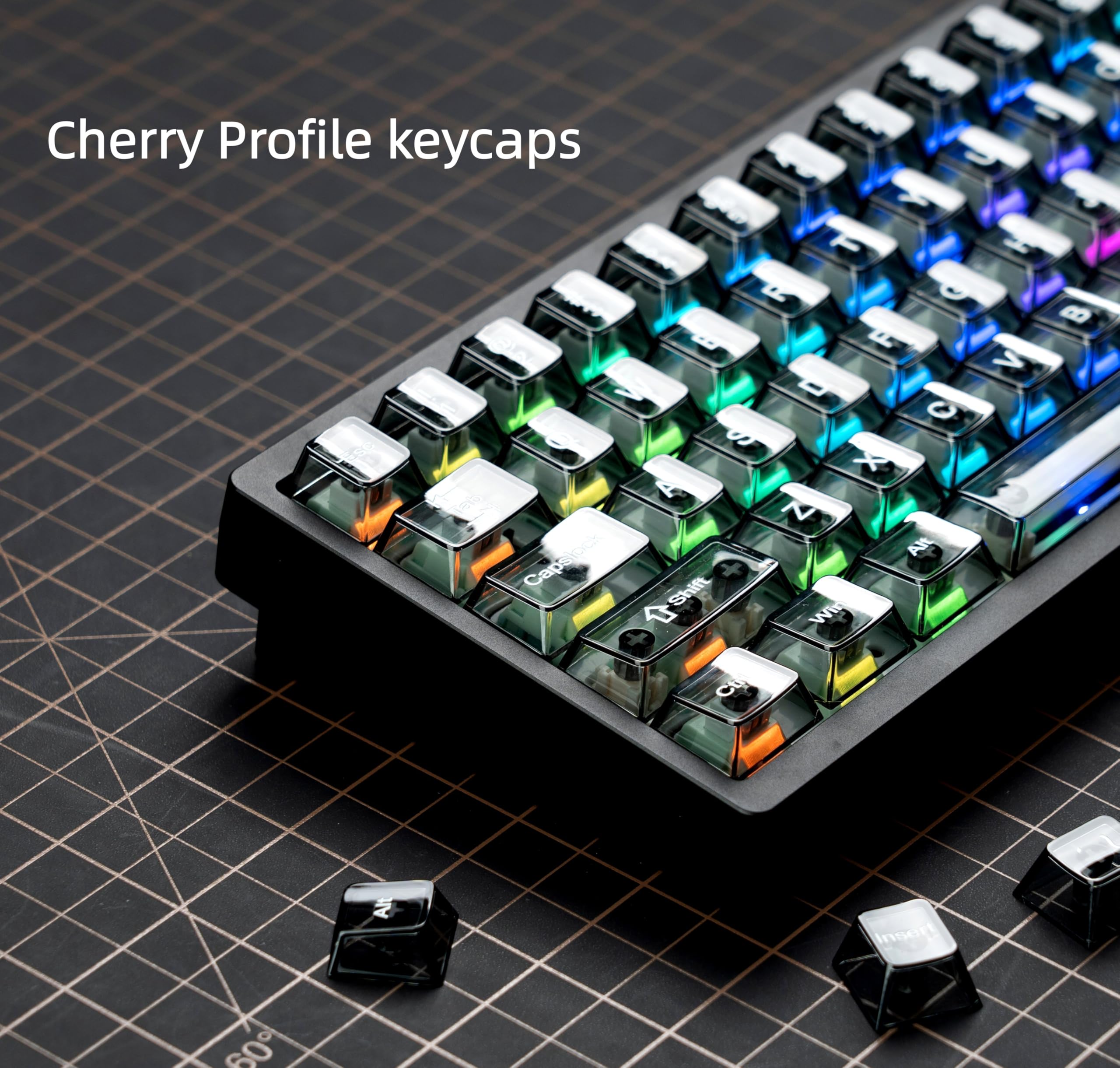 Capuchons de touches Crystal Jelly brillants Cherry Profile pour clavier mécanique MX Switches, 60-75%, transparents et noirs
