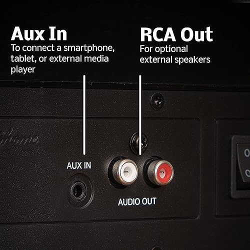 Miniatura 6 de Electrohome Kingston - Tocadiscos de vinilo vintage 7 en 1, tocadiscos de 3 velocidades, Bluetooth, radio AMFM, CD auxiliar en RCAsalida de