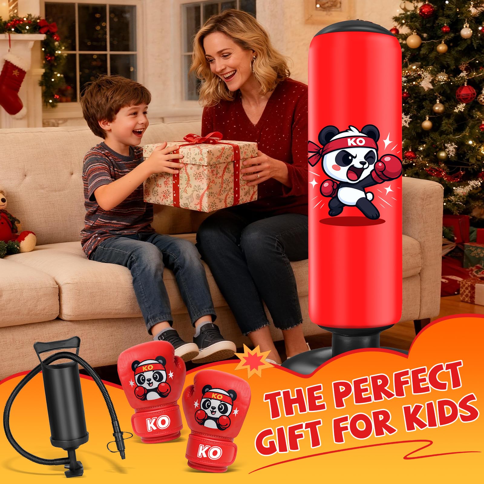 Sac de Frappe Enfant Ninonly 130cm Sac de Boxe Enfant avec Gants et Pompe pour GarçOns et Filles Set de Boxe pour Bureau Gym