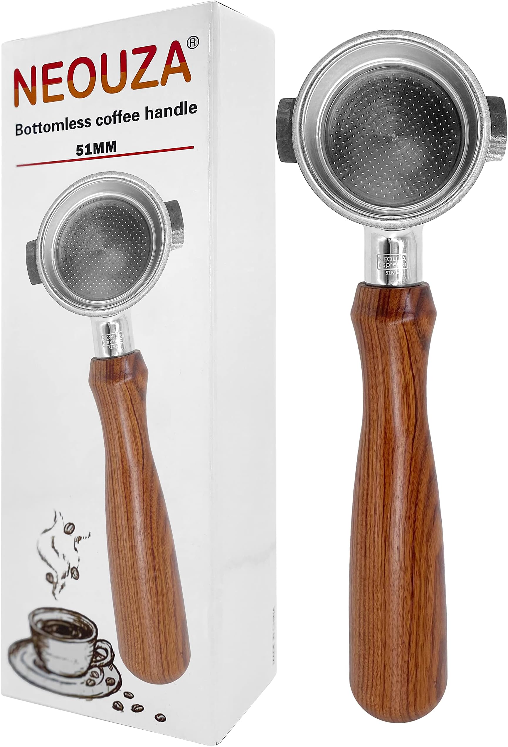 – 51mm 2 Eears Espresso Bottomless Portafilter for Delonghi Stilosa Icona ECP31.21 ECP33.21 ECP35.31 ECP36.31, 304 Stainless Steel with Non-Pressurized Basket