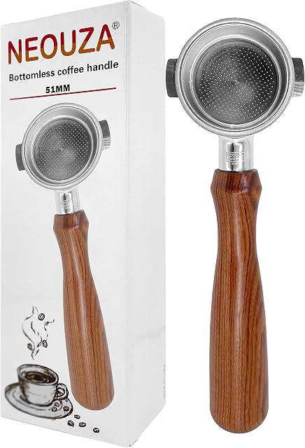 NEOUZA Espresso bezdenny portafilter 51 mm, z dwoma zaczepami do Delonghi ECP31.21, ECP33.21, ECP35.31 i innego ekspresu do kawy; uchwyt wymienny ze stali nierdzewnej 304 klasy spożywczej, zdejmowany filtr, z koszem na filtr kubkowy