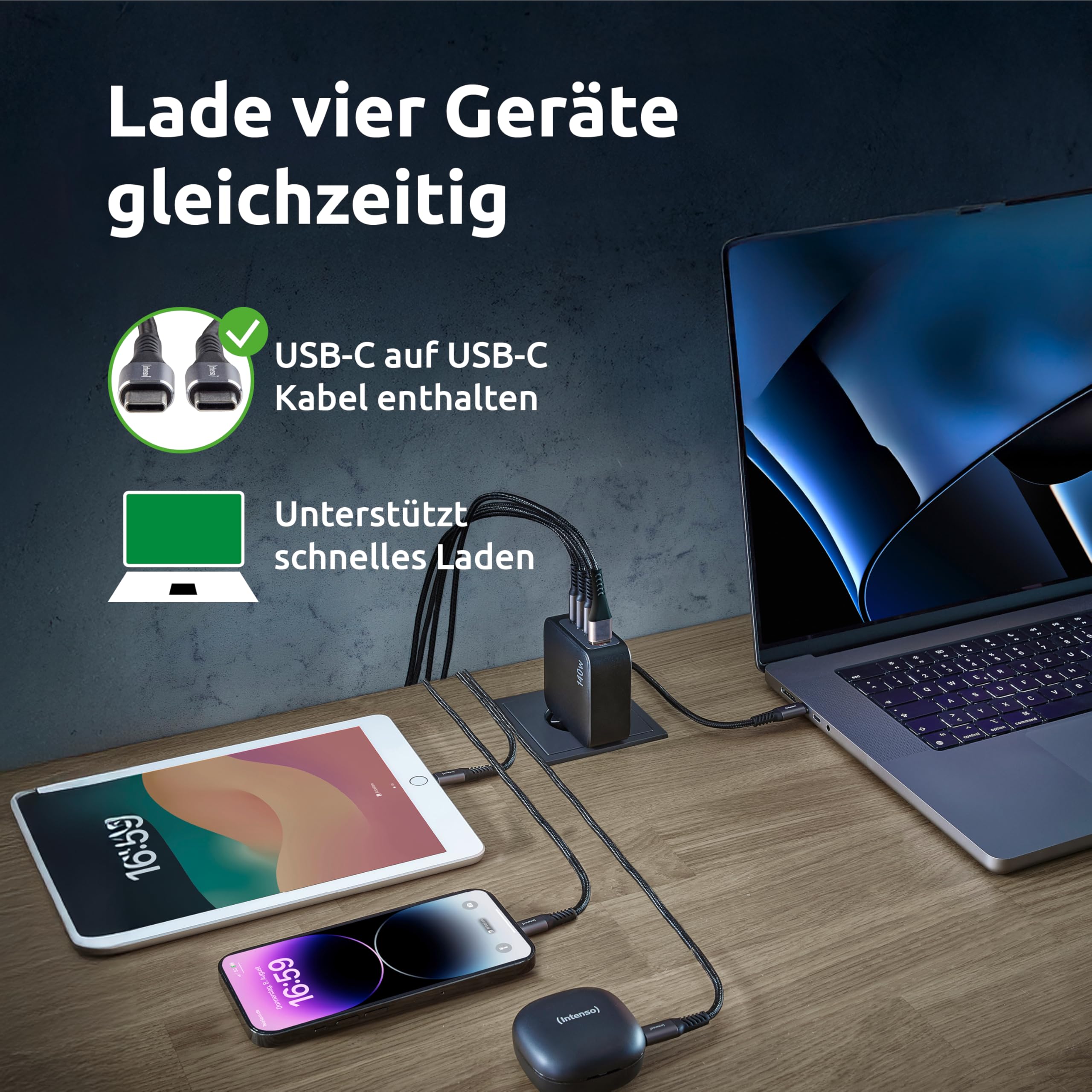 Intenso Power Adapter W140A3C GaN + C520C Kabel – Bild 2
