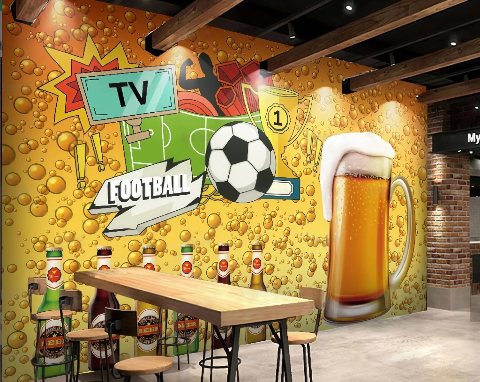 XDOUBAO Wallpaper Fashion Hand-Painted Sports Football Stadium Shopping Mall Lobby Afternoon Tea Western Restaurant Background Wall Wallpaper Coffee Shop Mural,3D,350x245cm