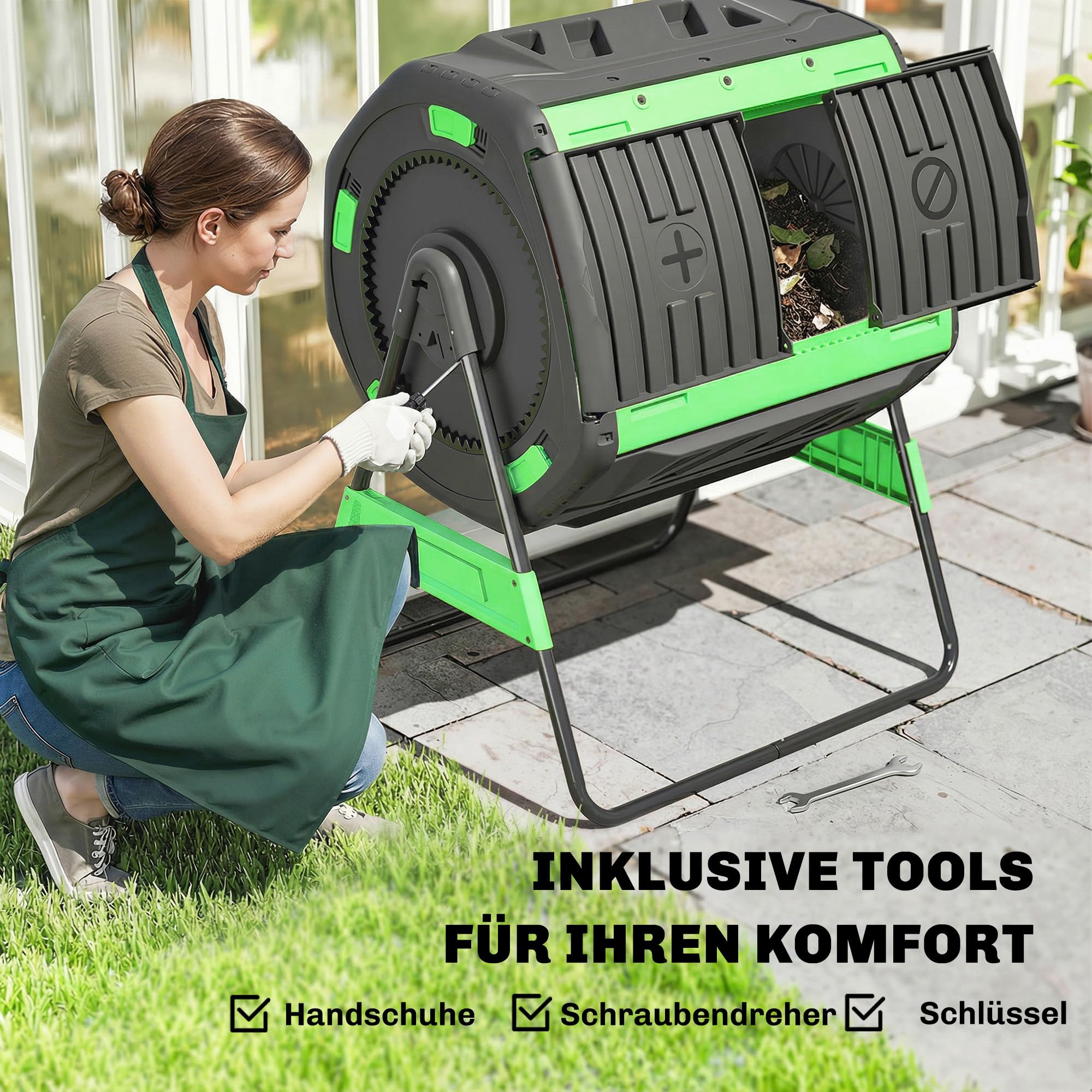 Outsunny Komposter 200 Liter, 94 x 67 x 98cm Schnellkomposter mit Lüftungsöffnungen Schiebetür, wetterfest Thermokomposter aus Kunststoff, Gartenkomposter, Kompostbehälter für Garten, Küchen, Balkon