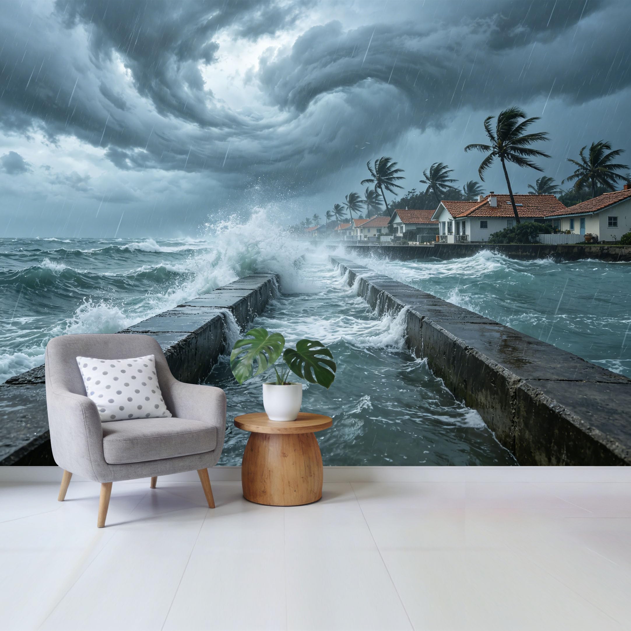 Custom Size Wall Mural Dramatic Stormy Ocean Waves Coastal Landscape Removable Self Adhesive Fabric，Home Wall Decor for Living Room Bedroom Bathroom Contemporary Art